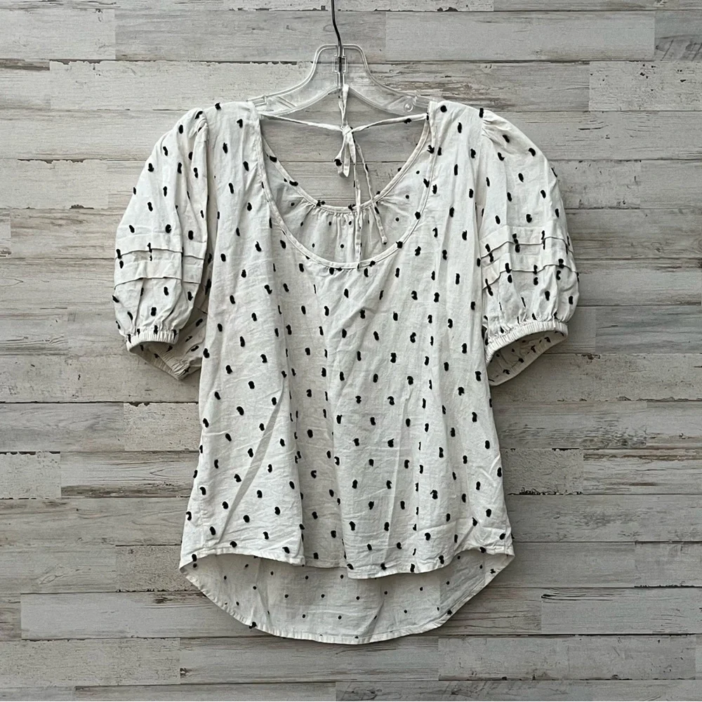 Madewell Stitch Detail with Puff Sleeve and Open Back Tie Blouse